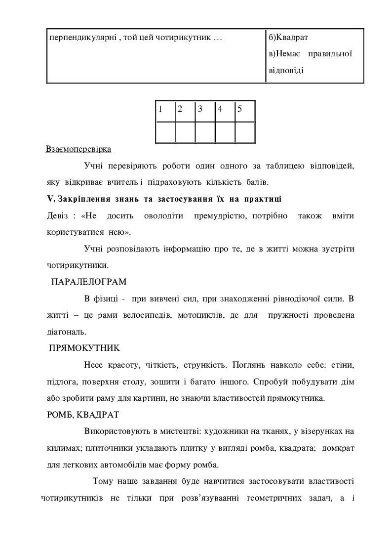 конспект уроку з геометрії 8 клас "Паралелограм" | Конспект. Різне