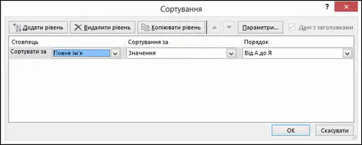 Виберіть перший стовпець для сортування