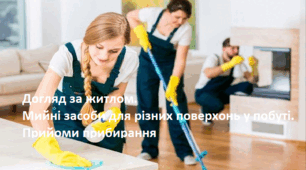 Догляд за житлом. Мийні засоби для різних поверхонь у побуті. Прийоми прибирання