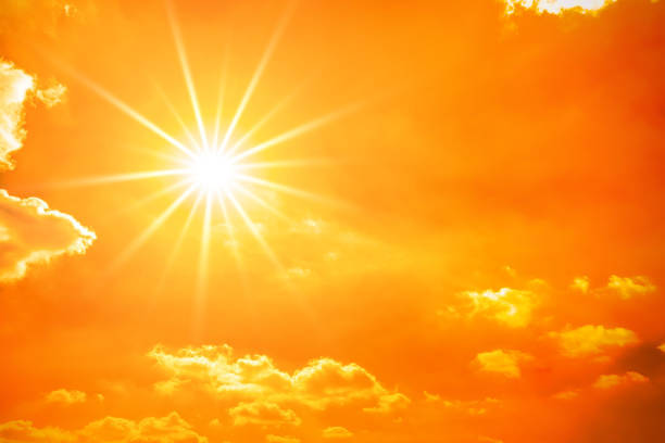 Glowing Sun On Orange Sky Stock Photo - Download Image Now - Sun, Sunlight, Heat - Temperature - iStock