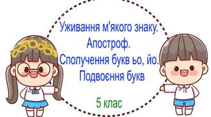 Підсумкова робота "Уживання м'якого знаку. Апостроф. Сполучення букв ьо, йо. Подвоєння букв". 5 клас