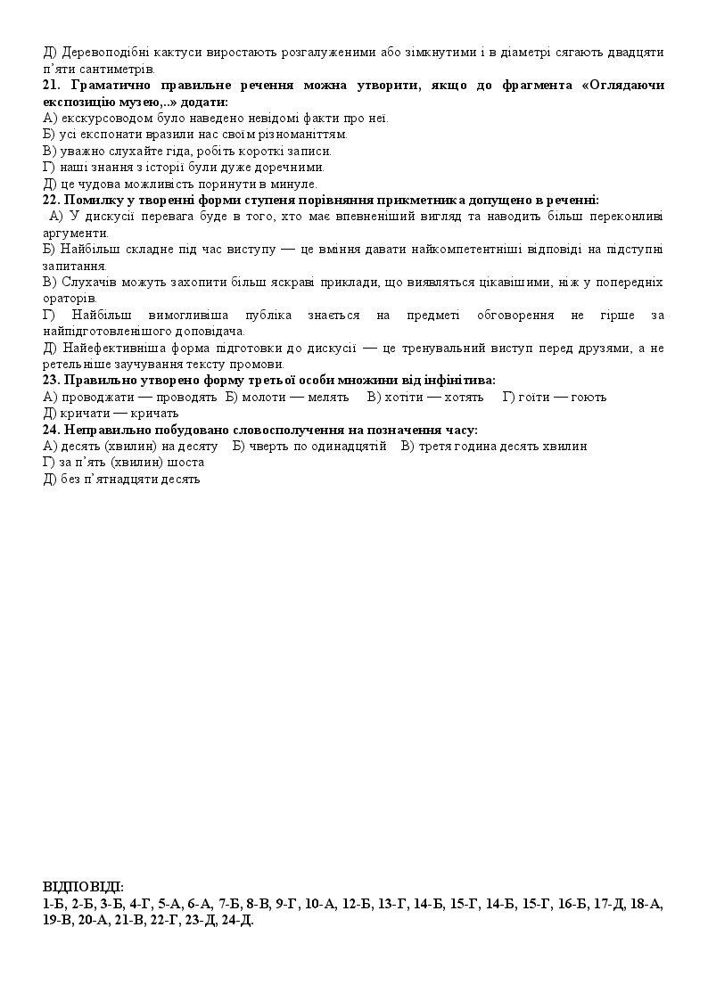 Підсумкова контрольна робота з української мови для учнів 11 класу