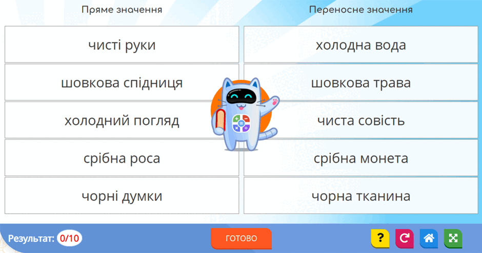 Пряме та переносне значення слів (3 клас - Українська мова) - Інтерактивні завдання. Електронний помічник вчителя.
