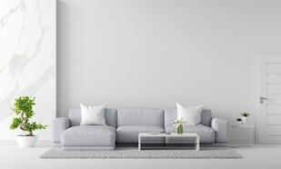 Free Photo | Gray sofa in white living room interior with copy space 3d rendering