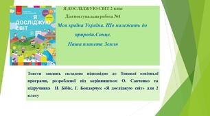 Діагностувальна робота №1 Моя країна Україна. Що належить до природи. Сонце.  Наша планета Земля