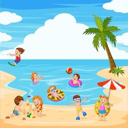 Premium Vector | Cartoon happy children playing at the beach