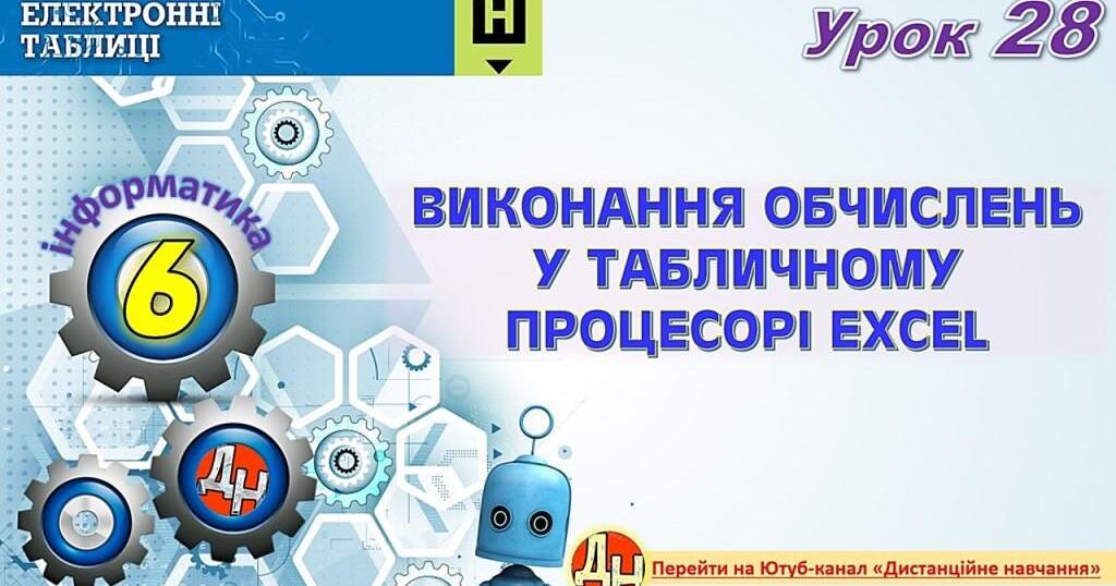 Відеоурок "Виконання обчислень у табличному процесорі Excel"