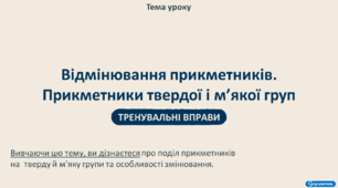 Тренувальні вправи. Відмінювання прикметників. Прикметники твердої і м’якої груп.