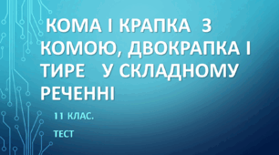 Кома і крапка з комою, двокрапка і тире у складному реченні. 11 клас. НМТ/ЗНО. Тест (Word)