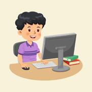 Premium Vector | Cute boy sitting doing his homework with computer. children education concept. vector illustration