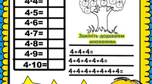 Індивідуальні картки.Таблиця множення на 4.