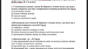 Діагностична робота з української літератури для 6 класу (сімейна форма):  "Твори на історичну тематику (Рутківський, Вороний) та пригодницькі (В.Нестайко, Я. Стельмах)