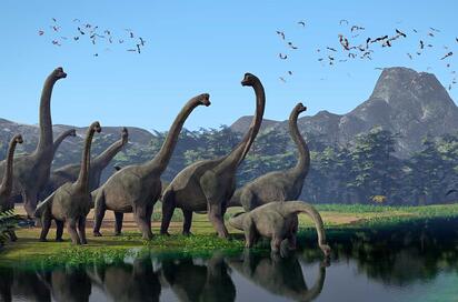 Brachiosaurus Altithorax Herd And A Flock Of Pterosaurs