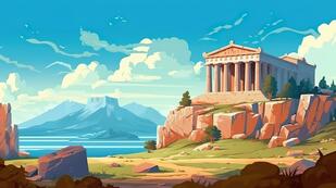 Abstract background Greek temples Illustration that showcasing ancient Greece showcasing a magnificent Greek temple in all its glory Generative AI