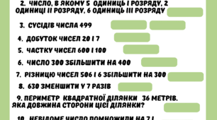Картка з математики для учнів 3 класів (ІІ семестр) "Математичний диктант"