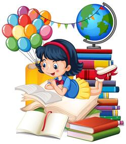 Free Vector | A girl reading books on a stack of books