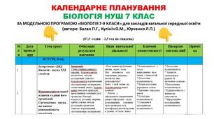 Календарно-тематичне планування 7 клас нуш біологія