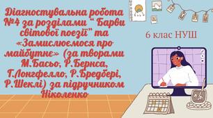 Діагностувальна робота №4 за розділами “ Барви світової поезії” та «Замислюємося про майбутнє» (за творами М.Басьо, Р.Бернса, Г.Лонгфелло, Р.Бредбері, Р.Шеклі) за підручником Ніколенко