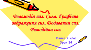 Взаємодія тіл. Сила. Графічне зображення сил. Додавання сил. Рівнодійна сил