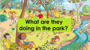 Present Continuous. What are they doing in the park?