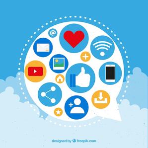 Social media elements in a cloud shape