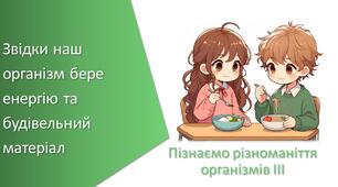 Тест з уроку Пізнаємо природу для 5 класу на тему «Звідки наш організм бере енергію та будівельний матеріал»