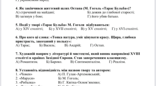 Контрольні роботи з української літератури, 9 клас, 2 семестр.