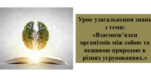 Презентація для 6 класу на тему: "Урок узагальнення знань з теми: «Взаємозв’язки організмів між собою та неживою природою в різних угрупованнях.»