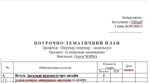 Поурочно - тематичний план "Спеціальне малювання"