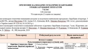 Орієнтовне КТП із зарубіжної літератури 7 клас НУШ (70 год.) до підручника Ніколенко О.