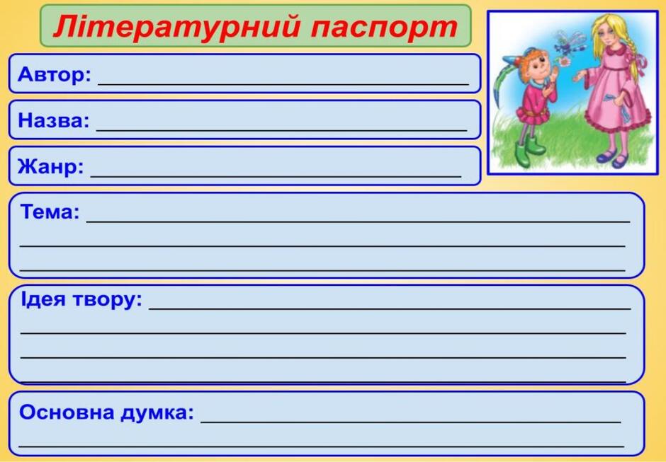 Бланк-схема паспорту твору Г. Малик "Пригоди Алі в країні Недоладії"