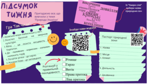 Робоча картка "Підсумок тижня "Подорожуємо Україною"