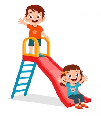 Premium Vector | Happy cute kid boy and girl play slide together
