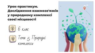 Презентація на тему: "Урок-практикум. Дослідження взаємозв'язків у природному комплексі своєї місцевості", 6 клас НУШ