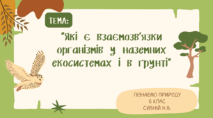 “Які є взаємозв’язки організмів у наземних екосистемах і в ґрунті” 6 КЛАС НУШ