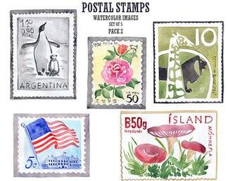 Stock image Postal stamp clipart Watercolor clipart Stamp clip art Digital watercolor | Postal stamps, Digital watercolor, Stamp