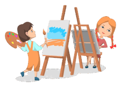Best Kids drawing during art lesson Illustration download in PNG & Vector format