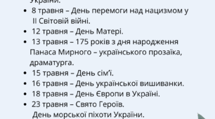 Календар дат на травень місяць