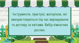 Презентація до уроку "Інструменти, пристрої, матеріали, які використовуються під час вирощування та догляду за квітами. Вибір кімнатних рослин."
