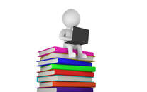 Cartoon 3d Stick Figur Schreibt Auf Einem Lapton Während Sitzen Auf Buch Von Büchern Gegen Weiß Stockfoto und mehr Bilder von Dreidimensional - iStock
