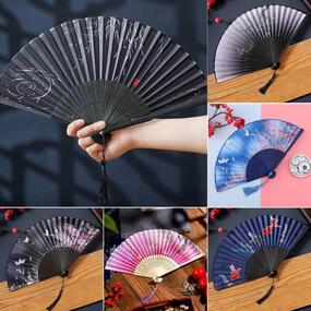 Купити 2Pcs Tassel Decor Faux шовкова тканина Складний віяло Метелики Принт китайський стиль Hanfu Маленьке бамбукове віяло Сувеніри для вечірки | Joom