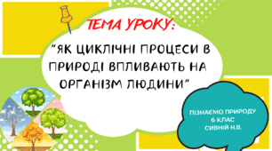 Презентація " ЯК ЦИКЛІЧНІ ПРОЦЕСИ В ПРИРОДІ ВПЛИВАЮТЬ НА ОРГАНІЗМ ЛЮДИНИ” 6 клас НУШ