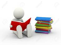 Ilustración 3d Del Libro De Lectura Del Hombre Que Se Sienta Cerca De La Pila De Libros. Personaje De Persona Humana 3d Y Gente Blanca Fotos, retratos, imágenes y fotografía de archivo