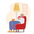 Premium Vector | Character grandpa sleep on armchair with cup of tea stand beside tired elderly lonely man feel unwell need medicine