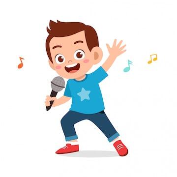Premium Vector | Happy cute kid boy sing a song