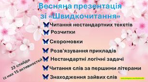 Інтерактивна анімована весняна  презентація «Швидкочитання»