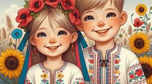 Плакат на 4 листки формат А4 до дня вишиванки Хлопчик та дівчинка українські діти