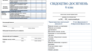 Свідоцтво досягнень 6 клас