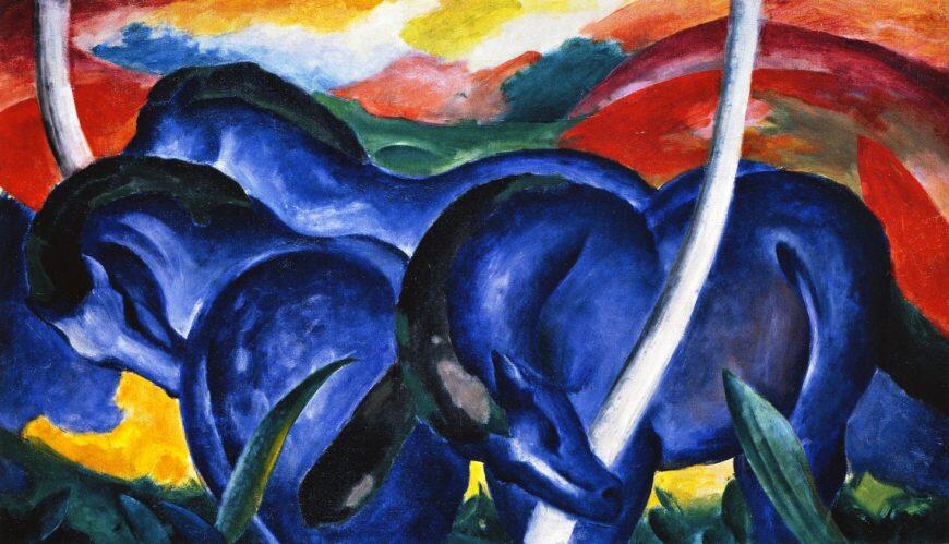 Франц Марк, Великі блакитні коні, 1911, полотно, олія, 41,6 × 71,3 дюйма (Walker Art Center)