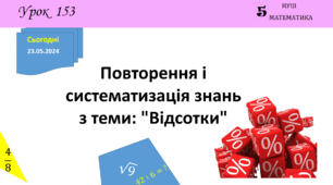 Презентація з теми: "Повторення і систематизація знань з теми: "Відсотки""